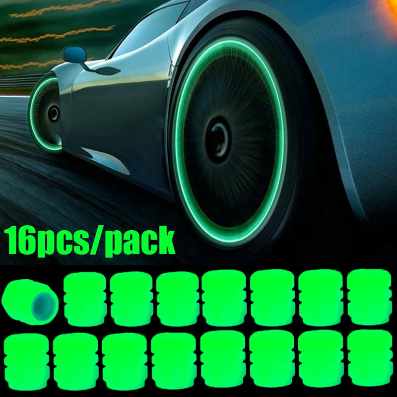 4/16pcs Luminous Valve Caps Car Fluorescent Tire Valves Cap Glow In The Dark Car Motorcycle Bike Wheel Plug Tyre Hub Cover Decor  DailyAlertDeals Green - 16pcs