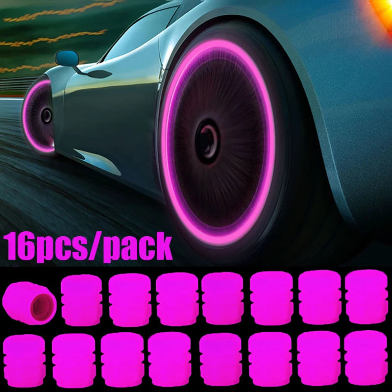 4/16pcs Luminous Valve Caps Car Fluorescent Tire Valves Cap Glow In The Dark Car Motorcycle Bike Wheel Plug Tyre Hub Cover Decor  DailyAlertDeals Pink - 16pcs