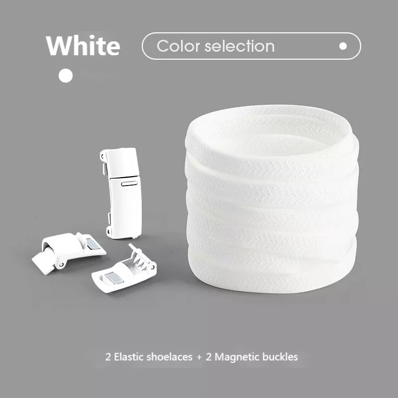 Colorful Magnetic Lock Shoelaces without ties Elastic Laces Sneakers No Tie Shoe laces Kids Adult Flat Shoelace Rubber Bands DailyAlertDeals White China