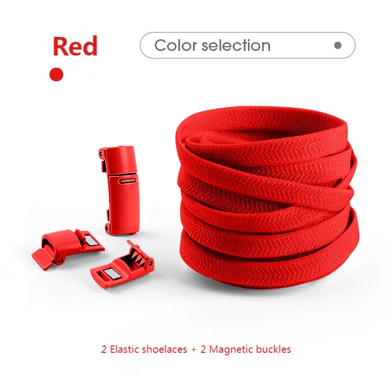 Colorful Magnetic Lock Shoelaces without ties Elastic Laces Sneakers No Tie Shoe laces Kids Adult Flat Shoelace Rubber Bands DailyAlertDeals Red China