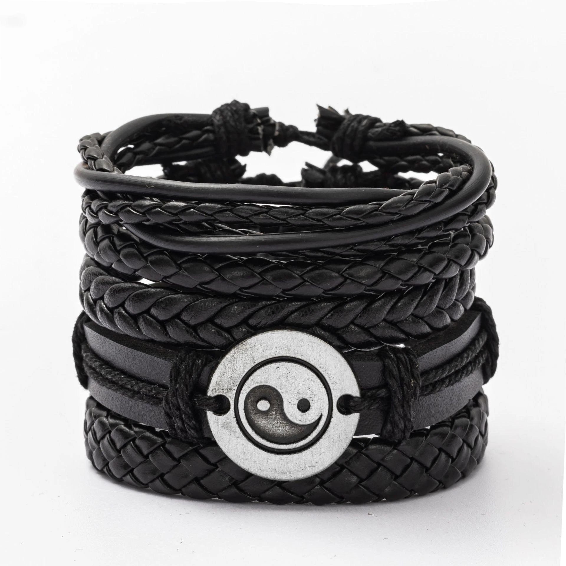 4Pcs/ Set Braided Wrap Leather Bracelets For Men Vintage Life Tree Rudder Charm Wood Beads Ethnic Tribal Wristbands  DailyAlertDeals 04