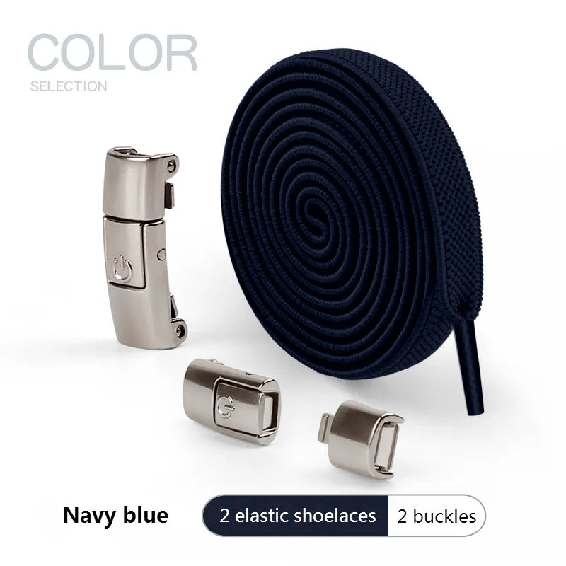 2022 No Tie Shoe laces Press Lock Shoelaces without ties Elastic Laces Sneaker Kids Adult 8MM Widened Flat Shoelace for Shoes DailyAlertDeals Navy blue China