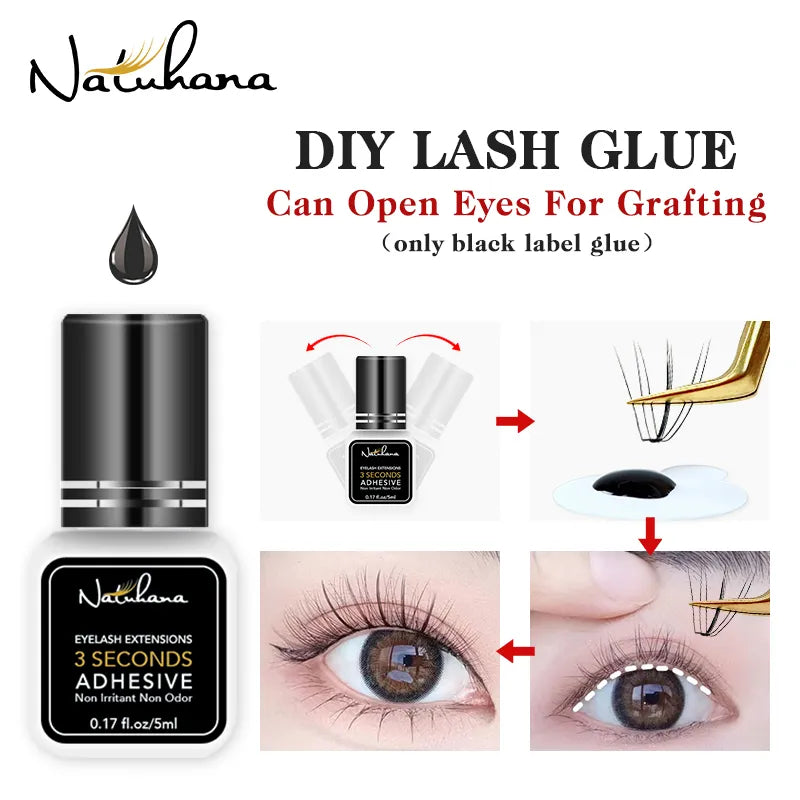 NATUHANA 5ml 1 Second Fast Drying Strong False Eye Lash Extension Glue Adhesive Retention 5-7 Weeks Low Smell Mink Eyelash Glue DailyAlertDeals