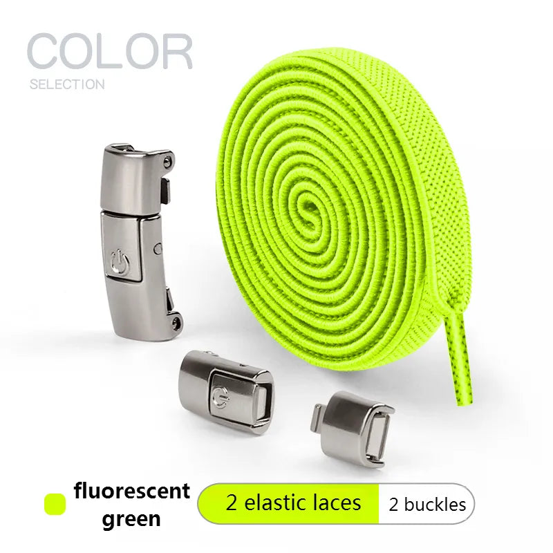 2022 No Tie Shoe laces Press Lock Shoelaces without ties Elastic Laces Sneaker Kids Adult 8MM Widened Flat Shoelace for Shoes DailyAlertDeals Fluorescent green China