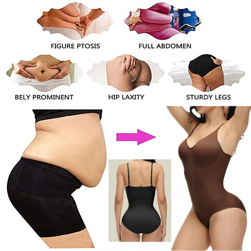 GUUDIA V Neck Spaghetti Strap Bodysuits Compression Body Suits Open Crotch Shapewear Slimming Body Shaper Smooth Out Bodysuit 0 DailyAlertDeals
