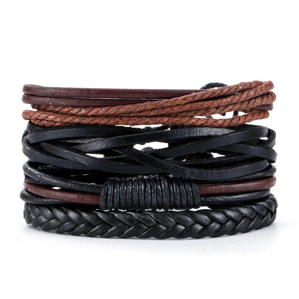 4Pcs/ Set Braided Wrap Leather Bracelets For Men Vintage Life Tree Rudder Charm Wood Beads Ethnic Tribal Wristbands  DailyAlertDeals 15
