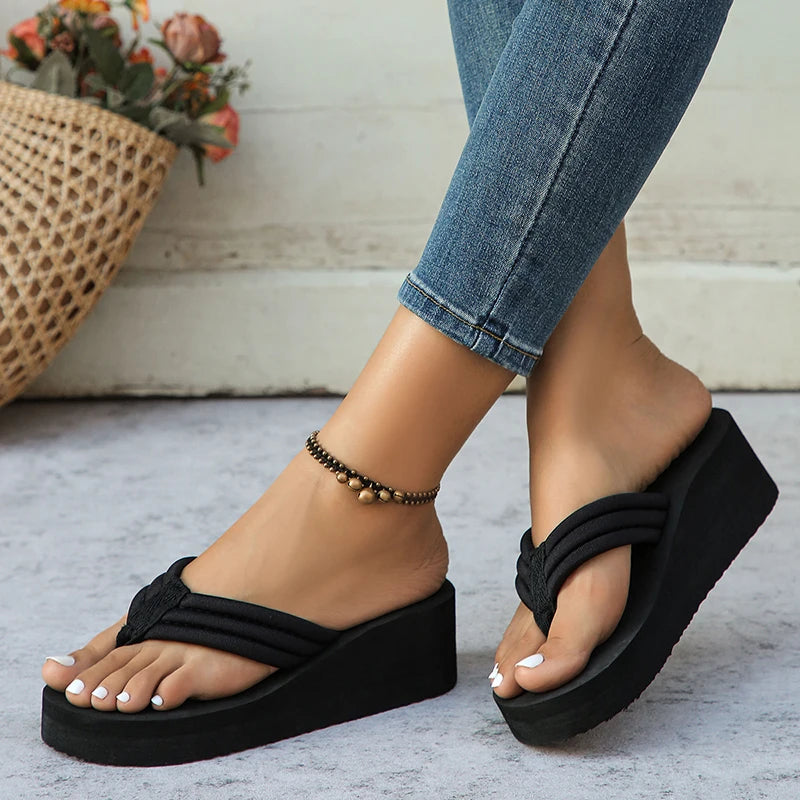 Clip Toe Platform Slippers for Women Solid Color Lightweight Wedges Flip Flops Woman Thick Bottom Non-Slip Slides Beach Shoes DailyAlertDeals