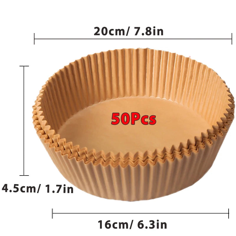 50/100Pcs Air Fryer Disposable Paper Non-Stick Airfryer Baking Papers Round Air-Fryer Paper Liners Paper Kitchen Accessories DailyAlertDeals Brown 50Pcs-16cm