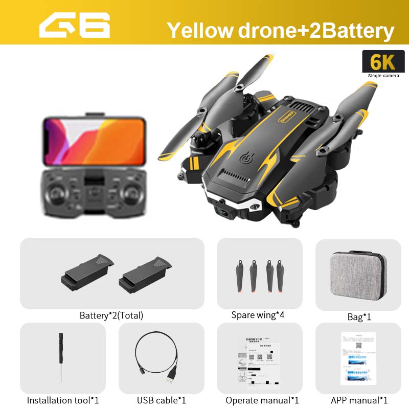 KOHR New G6 Aerial Drone 8K S6 HD Camera GPS Obstacle Avoidance Q6 RC Helicopter FPV WIFI Professional Foldable Quadcopter Toy 0 DailyAlertDeals Yellow-6K-SingleC-2B
