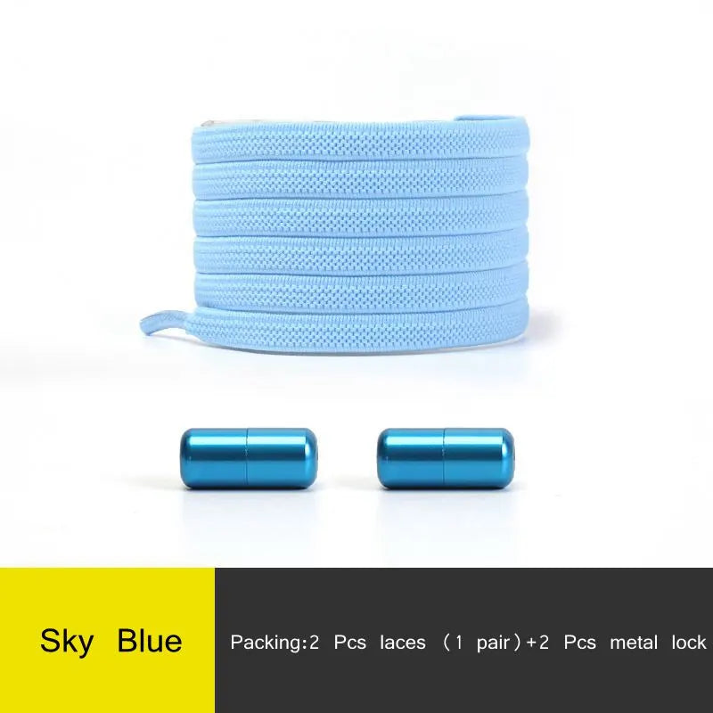 1Pair Multicolor Lock Elastic Sneaker Laces For Kids Adults and Elderly No Tie Shoelaces Quick Elastic Athletic Running Shoelace  DailyAlertDeals Sky Blue China