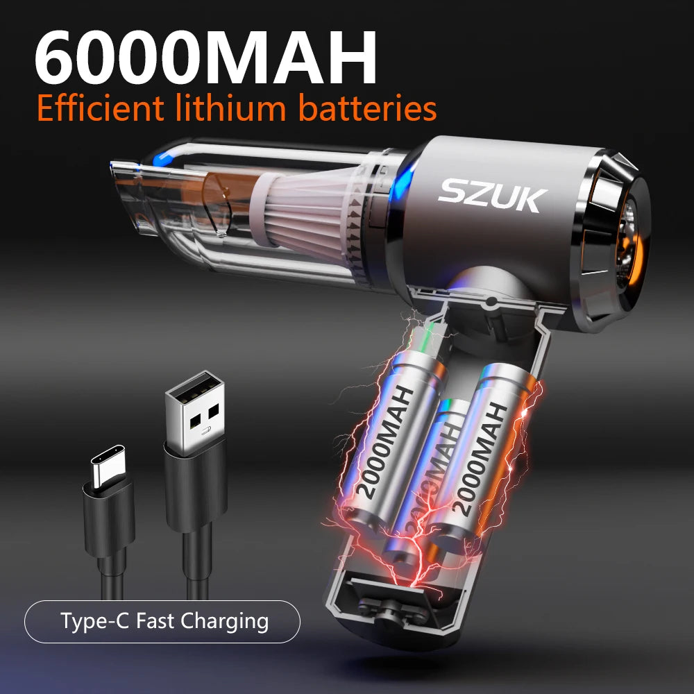 SZUK 180000PA Car Vacuum Cleaner Wireless Mini Handheld Strong Suction Cleaning Machine Portable Vacuum Cleaner for Car Home DailyAlertDeals