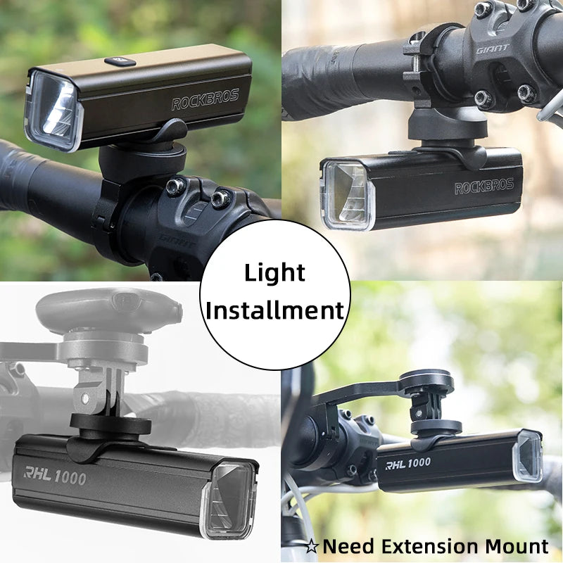 ROCKBROS 1000LM Bike Light Front Lamp Type-C Rechargeable LED 4500mAh Bicycle Light Waterproof Headlight Bike Accessories DailyAlertDeals