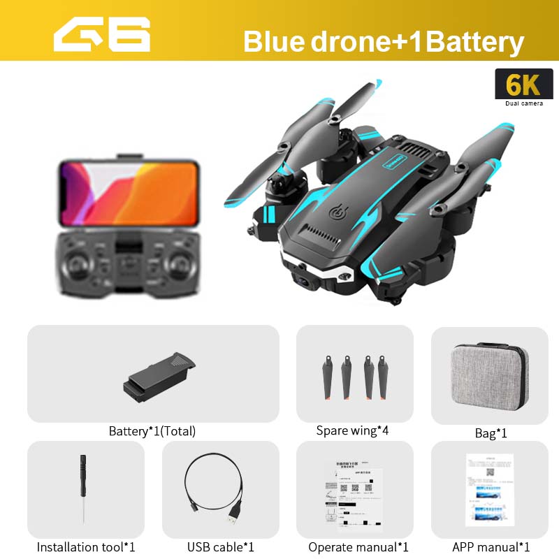 KOHR New G6 Aerial Drone 8K S6 HD Camera GPS Obstacle Avoidance Q6 RC Helicopter FPV WIFI Professional Foldable Quadcopter Toy 0 DailyAlertDeals Blue-6K-DualC-1B