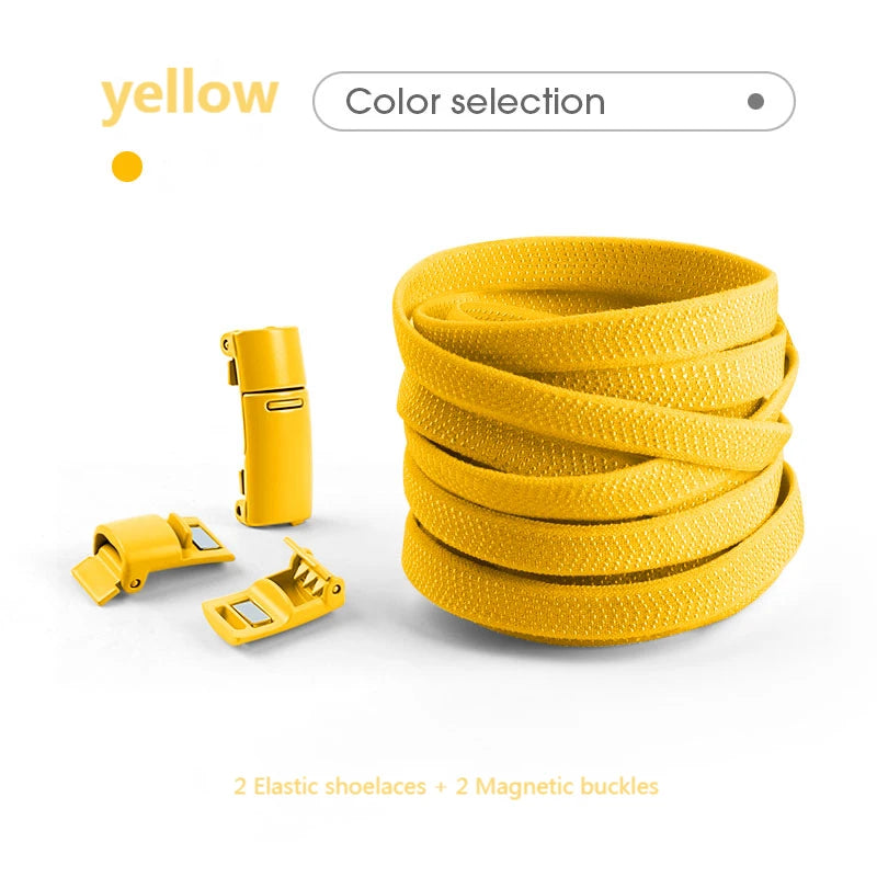 Colorful Magnetic Lock Shoelaces without ties Elastic Laces Sneakers No Tie Shoe laces Kids Adult Flat Shoelace Rubber Bands DailyAlertDeals Yellow China