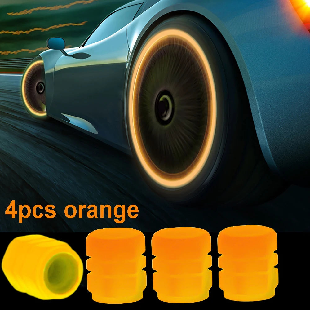 4/16pcs Luminous Valve Caps Car Fluorescent Tire Valves Cap Glow In The Dark Car Motorcycle Bike Wheel Plug Tyre Hub Cover Decor  DailyAlertDeals Orange - 4pcs