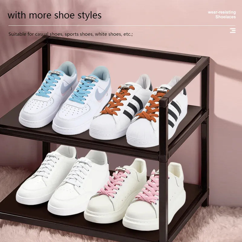2022 No Tie Shoe laces Press Lock Shoelaces without ties Elastic Laces Sneaker Kids Adult 8MM Widened Flat Shoelace for Shoes DailyAlertDeals