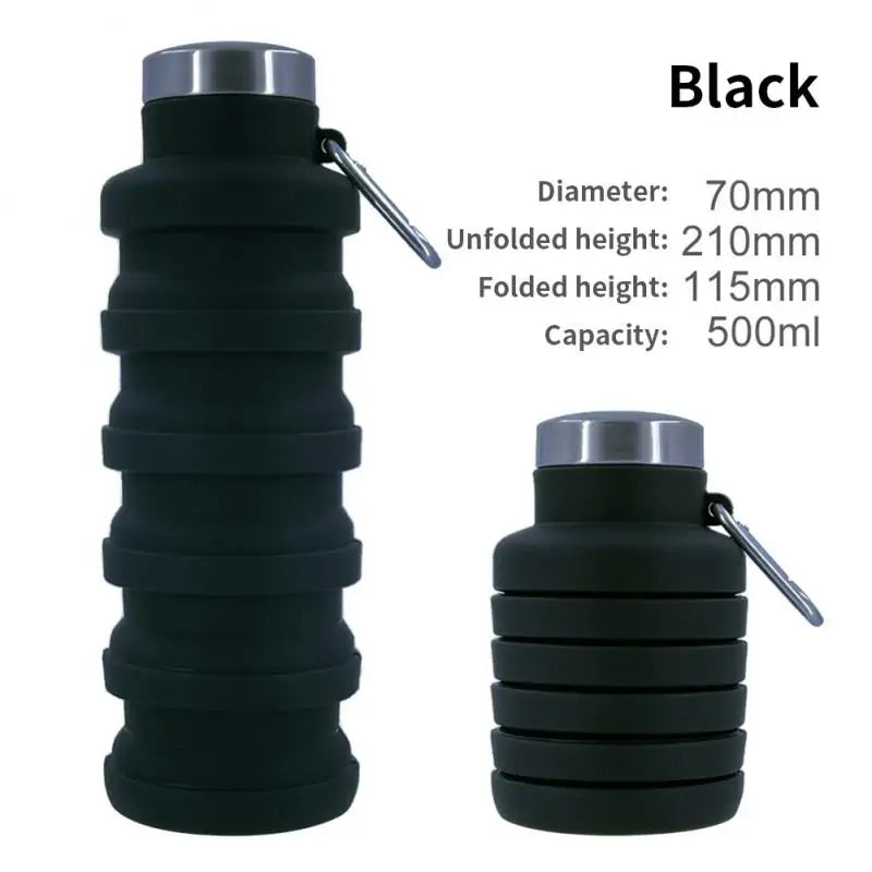 1pc Collapsible Water Bottle, Reuseable BPA Free Silicone Foldable Bottles Portable Hiking Cup For Outdoor Mountaineering Tours DailyAlertDeals Black