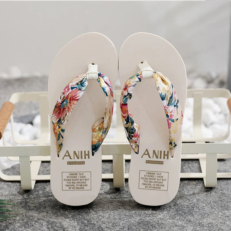 Summer Slippers Indoor House Woman Girls Casual Slippers Flip-flops Non-slip Satin Printing Vacation Beach Sandal Zapatos Mujer DailyAlertDeals WH 41-(suit for40)