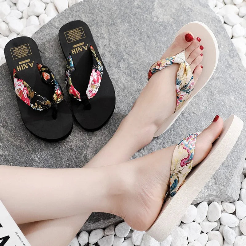 Summer Slippers Indoor House Woman Girls Casual Slippers Flip-flops Non-slip Satin Printing Vacation Beach Sandal Zapatos Mujer DailyAlertDeals