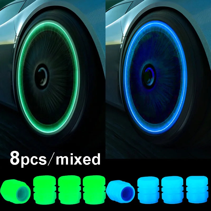 4/16pcs Luminous Valve Caps Car Fluorescent Tire Valves Cap Glow In The Dark Car Motorcycle Bike Wheel Plug Tyre Hub Cover Decor  DailyAlertDeals 8pcs green blue mix