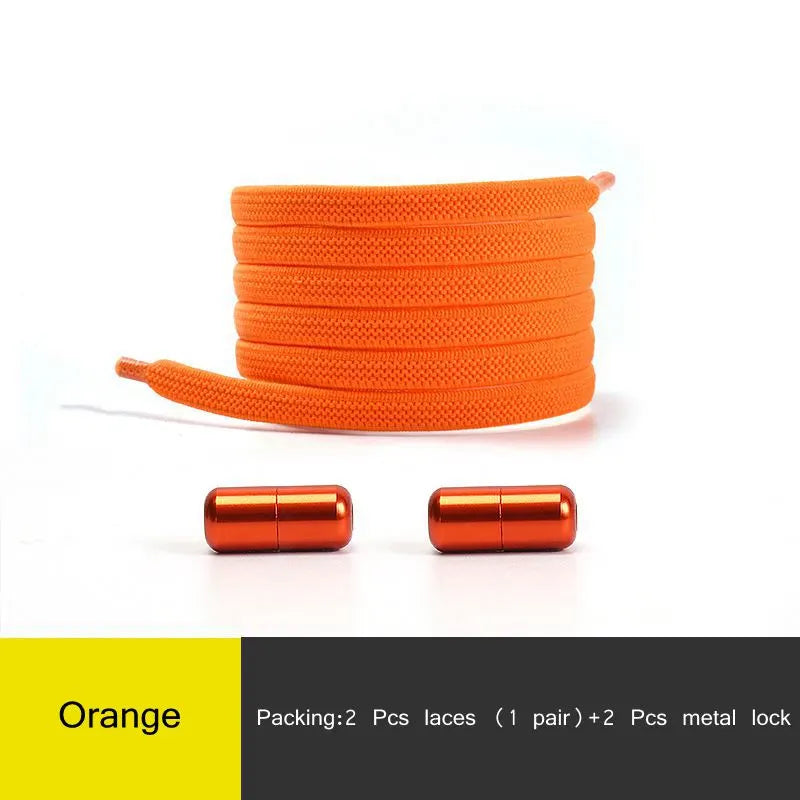 1Pair Multicolor Lock Elastic Sneaker Laces For Kids Adults and Elderly No Tie Shoelaces Quick Elastic Athletic Running Shoelace  DailyAlertDeals Orange China