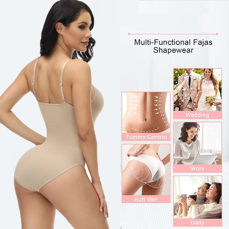 GUUDIA V Neck Spaghetti Strap Bodysuits Compression Body Suits Open Crotch Shapewear Slimming Body Shaper Smooth Out Bodysuit 0 DailyAlertDeals