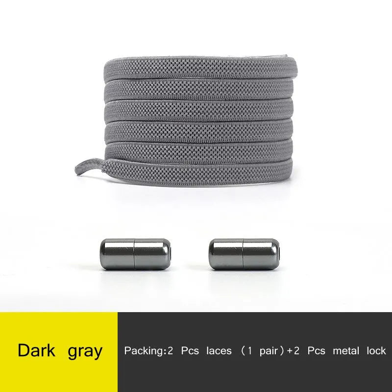 1Pair Multicolor Lock Elastic Sneaker Laces For Kids Adults and Elderly No Tie Shoelaces Quick Elastic Athletic Running Shoelace  DailyAlertDeals Dark Grey China
