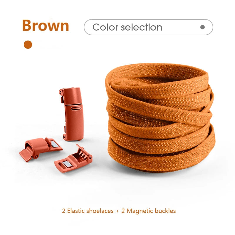Colorful Magnetic Lock Shoelaces without ties Elastic Laces Sneakers No Tie Shoe laces Kids Adult Flat Shoelace Rubber Bands DailyAlertDeals Brown China
