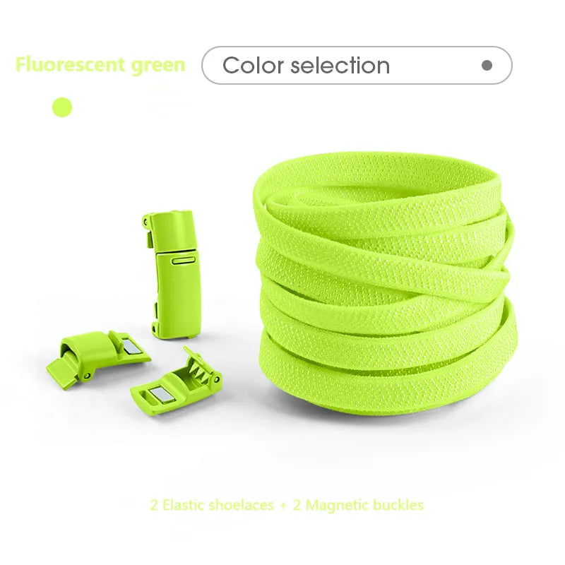 Colorful Magnetic Lock Shoelaces without ties Elastic Laces Sneakers No Tie Shoe laces Kids Adult Flat Shoelace Rubber Bands DailyAlertDeals Fluorescent green China