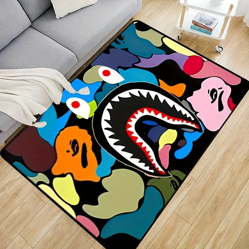 Camo Shark Face Cool Area Rug Non-Slip Large Carpet Washable Bathroom Door Mat for Kitchen Living Room Bedroom Home Decoration DailyAlertDeals