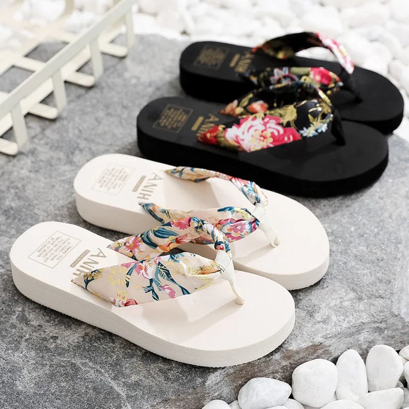 Summer Slippers Indoor House Woman Girls Casual Slippers Flip-flops Non-slip Satin Printing Vacation Beach Sandal Zapatos Mujer DailyAlertDeals