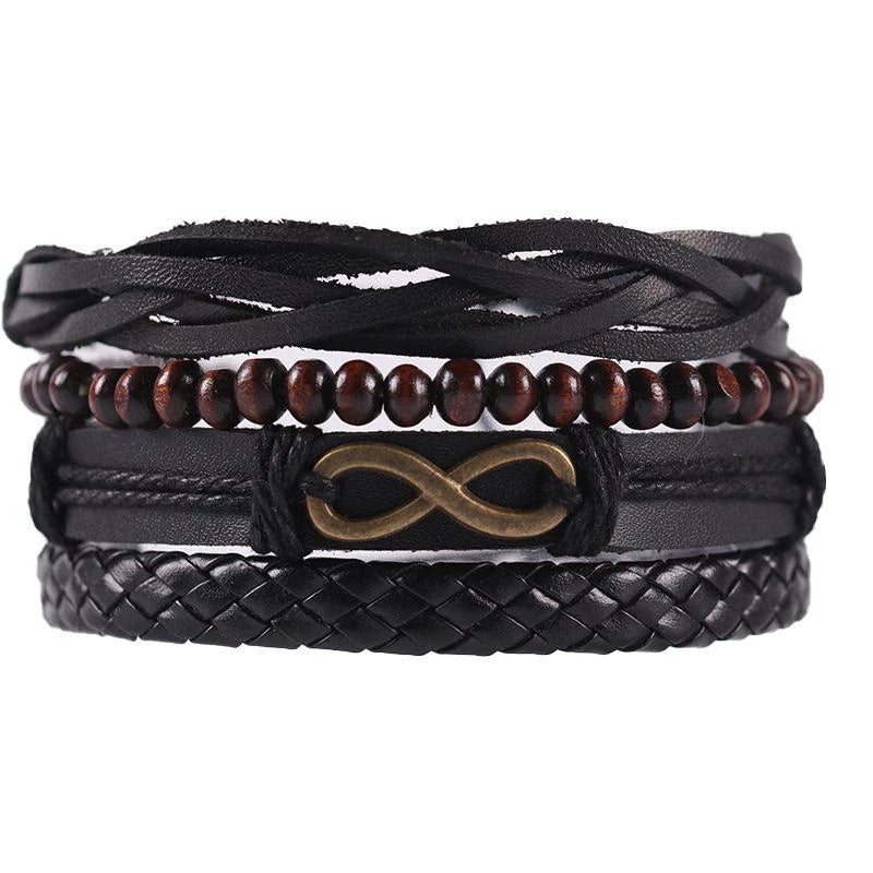 4Pcs/ Set Braided Wrap Leather Bracelets For Men Vintage Life Tree Rudder Charm Wood Beads Ethnic Tribal Wristbands  DailyAlertDeals 09