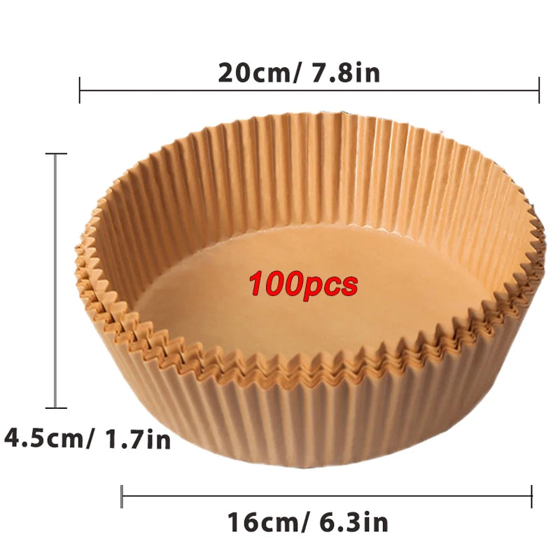 50/100Pcs Air Fryer Disposable Paper Non-Stick Airfryer Baking Papers Round Air-Fryer Paper Liners Paper Kitchen Accessories DailyAlertDeals Brown 100Pcs-16cm