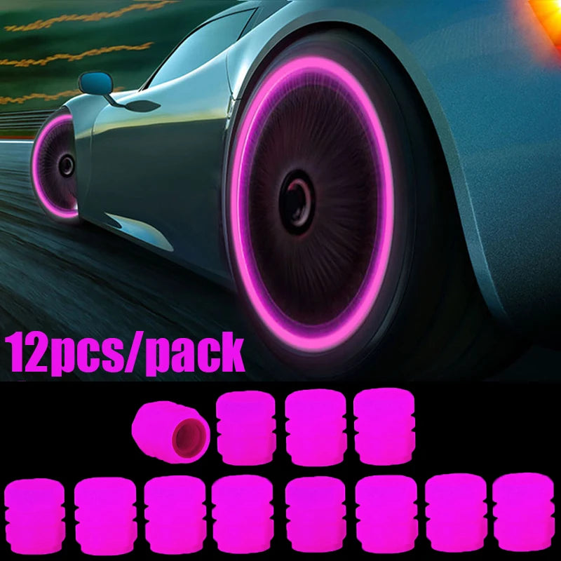 4/16pcs Luminous Valve Caps Car Fluorescent Tire Valves Cap Glow In The Dark Car Motorcycle Bike Wheel Plug Tyre Hub Cover Decor  DailyAlertDeals Pink - 12pcs