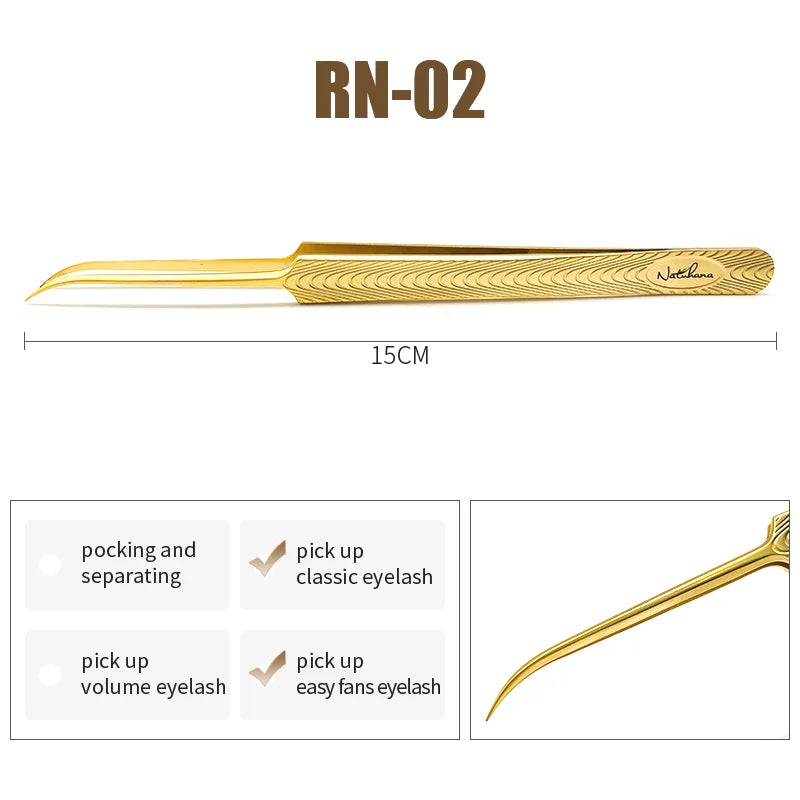 NATUHANA Anti-static Straight Eyelash Extension Tweezers Industrial Precision Curved Straight Lash Eyebrow Tweezers Makeup Tools DailyAlertDeals RN-02