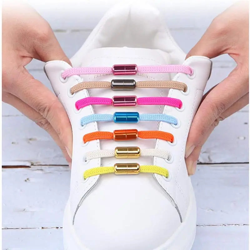 1Pair Multicolor Lock Elastic Sneaker Laces For Kids Adults and Elderly No Tie Shoelaces Quick Elastic Athletic Running Shoelace  DailyAlertDeals