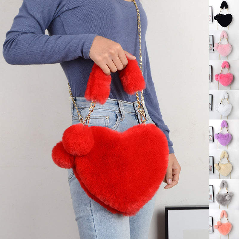 Love Bags Soft Plush Handbags Women Valentine's Day Party Bag Women fashion clothing Orange Felix