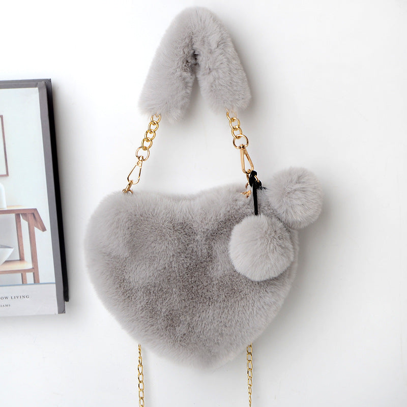 Love Bags Soft Plush Handbags Women Valentine's Day Party Bag Women fashion clothing Orange Felix Light grey
