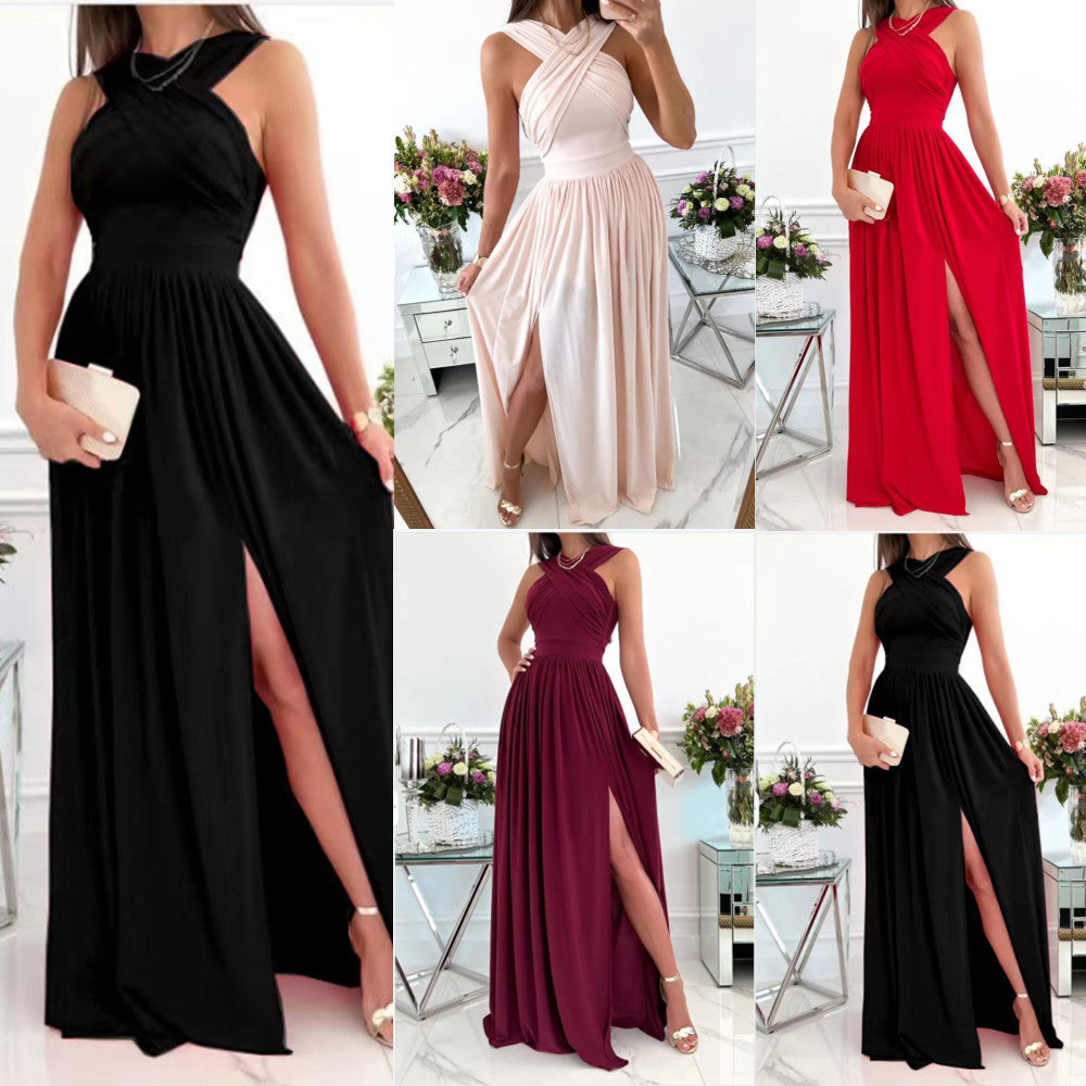 Summer Sleeveless Neck Hanging Back Dress Party Birthday Valentine Day gift Maxi For Her Women fashion clothing Orange Felix