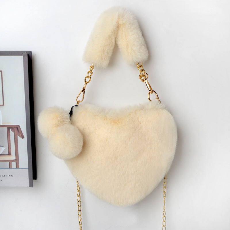 Love Bags Soft Plush Handbags Women Valentine's Day Party Bag Women fashion clothing Orange Felix Off white
