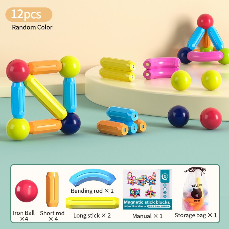 Kids Magnetic Construction Set Magnetic Balls Stick Building Blocks Montessori Educational Toys For Children Gift Montessori Educational Toys For Children Gift DailyAlertDeals 12PCS Russian Federation