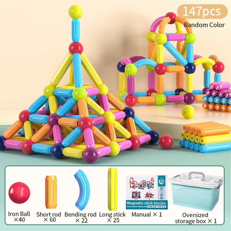 Kids Magnetic Construction Set Magnetic Balls Stick Building Blocks Montessori Educational Toys For Children Gift Montessori Educational Toys For Children Gift DailyAlertDeals 147PCS Russian Federation