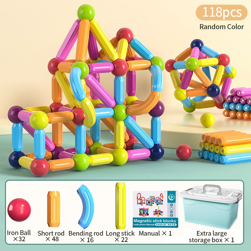 Kids Magnetic Construction Set Magnetic Balls Stick Building Blocks Montessori Educational Toys For Children Gift Montessori Educational Toys For Children Gift DailyAlertDeals 118PCS Russian Federation