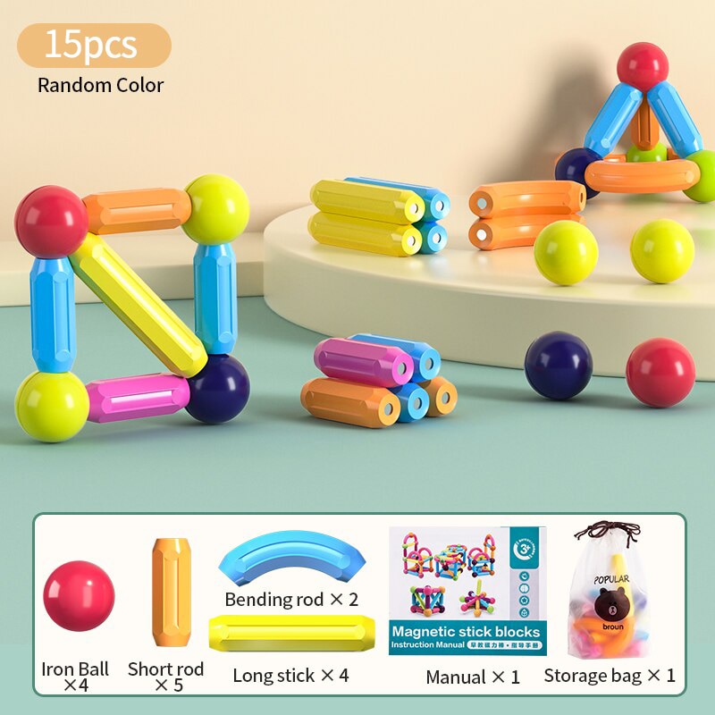 Kids Magnetic Construction Set Magnetic Balls Stick Building Blocks Montessori Educational Toys For Children Gift Montessori Educational Toys For Children Gift DailyAlertDeals 15PCS Russian Federation