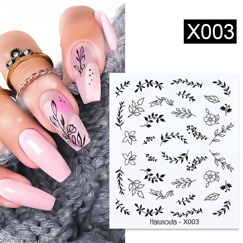 Harunouta Black Lines Flower Leaf Water Decals Stickers Spring Simple Green Theme Face Marble Pattern Slider For Nails Art Decor 0 DailyAlertDeals X003