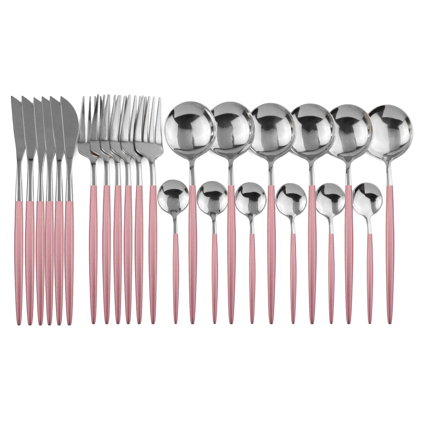 24pcs Black Western Dinnerware Set Stainless Steel Cutlery Set Fork Knife Spoon Tableware Set Flatware Set Silverware Set DailyAlertDeals China 24pcs Pink Silver