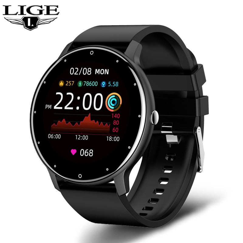 LIGE 2022 New Smart Watch Men Full Touch Screen Sport Fitness Watch IP67 Waterproof Bluetooth For Android ios smartwatch Men+box 0 DailyAlertDeals black China
