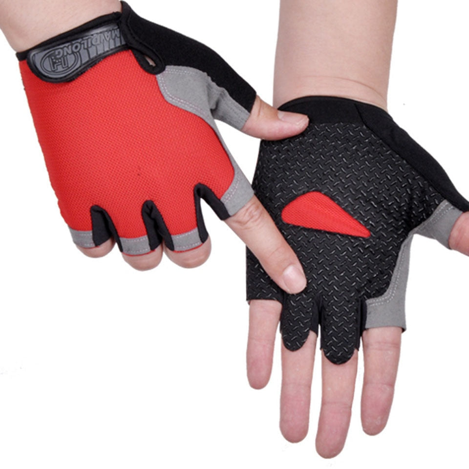 HOT Cycling Anti-slip Anti-sweat Men Women Half Finger Gloves Breathable Anti-shock Sports Gloves Bike Bicycle Glove Gloves DailyAlertDeals Type A--Red S