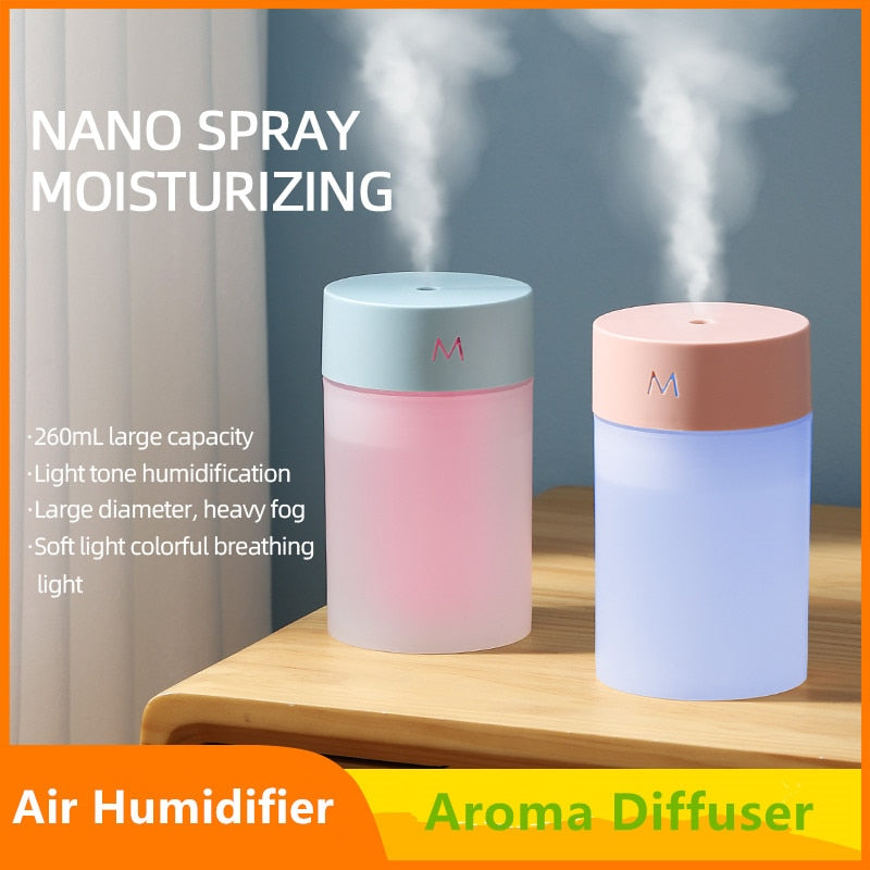 260ML Air Humidifier Ultrasonic Mini Aromatherapy Diffuser Portable Sprayer USB Essential Oil Atomizer LED Lamp for Home Car 0 DailyAlertDeals