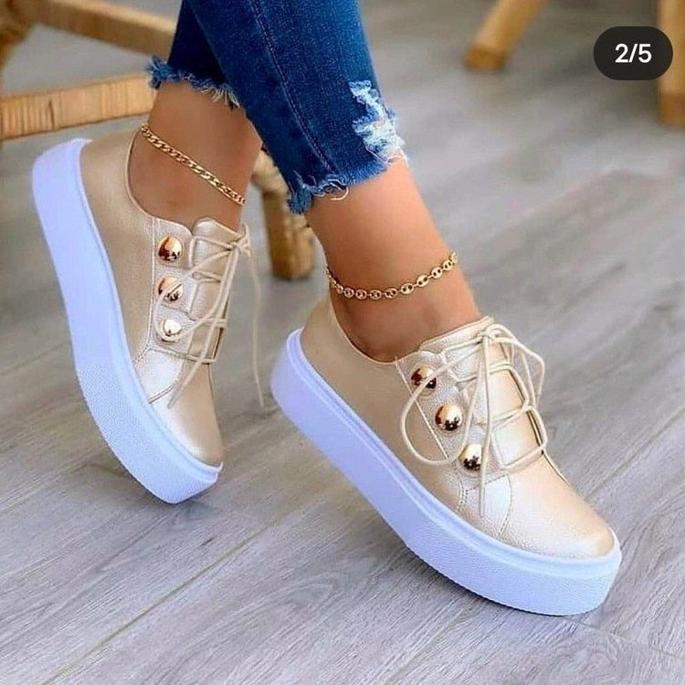 White Shoes Women 2022 Fashion Round Toe Platform Shoes Size 43 Casual Shoes Women Lace Up Flats Women Loafers Zapatos Mujer 0 DailyAlertDeals Gold 36